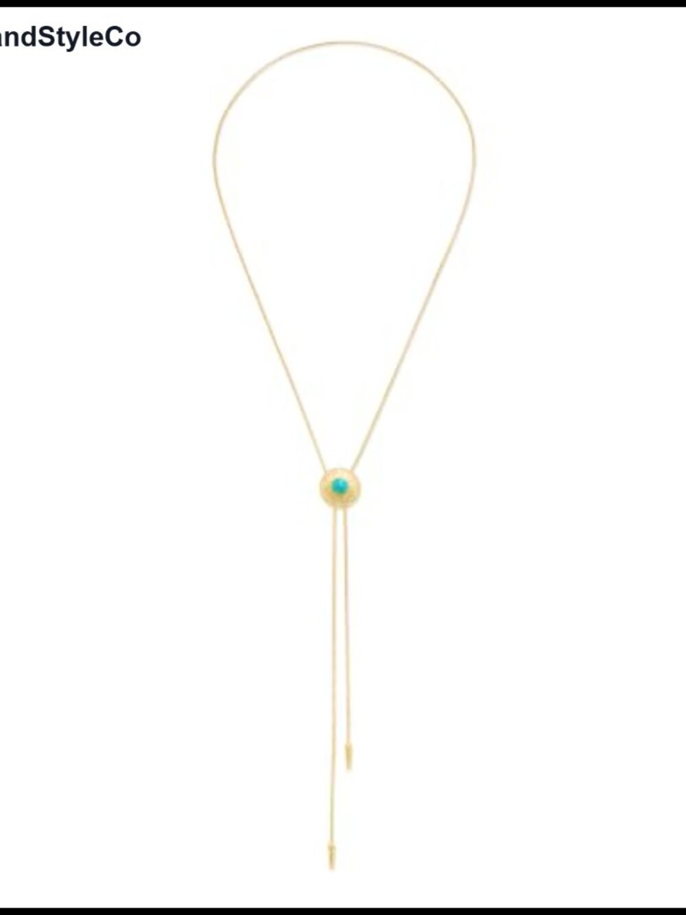 Turquoise Western Necklace, Gold Bolo Tie Lariat with Adjustable Slider